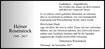 Traueranzeige von Heiner Rosenstock von Neue Osnabrücker Zeitung GmbH & Co. KG