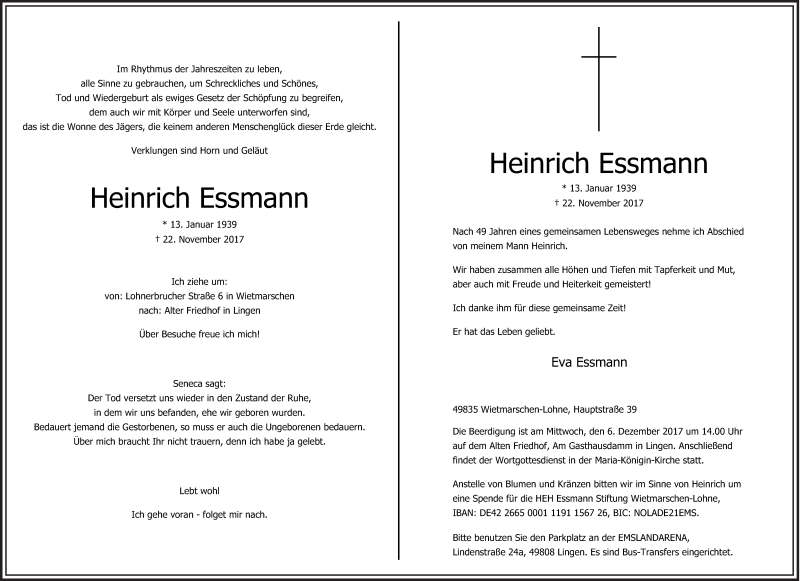  Traueranzeige für Heinrich Essmann vom 30.11.2017 aus Neue Osnabrücker Zeitung GmbH & Co. KG
