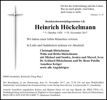 Traueranzeige von Heinrich Höckelmann von Neue Osnabrücker Zeitung GmbH & Co. KG