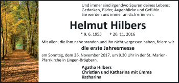 Traueranzeige von Helmut Hilbers von Neue Osnabrücker Zeitung GmbH & Co. KG