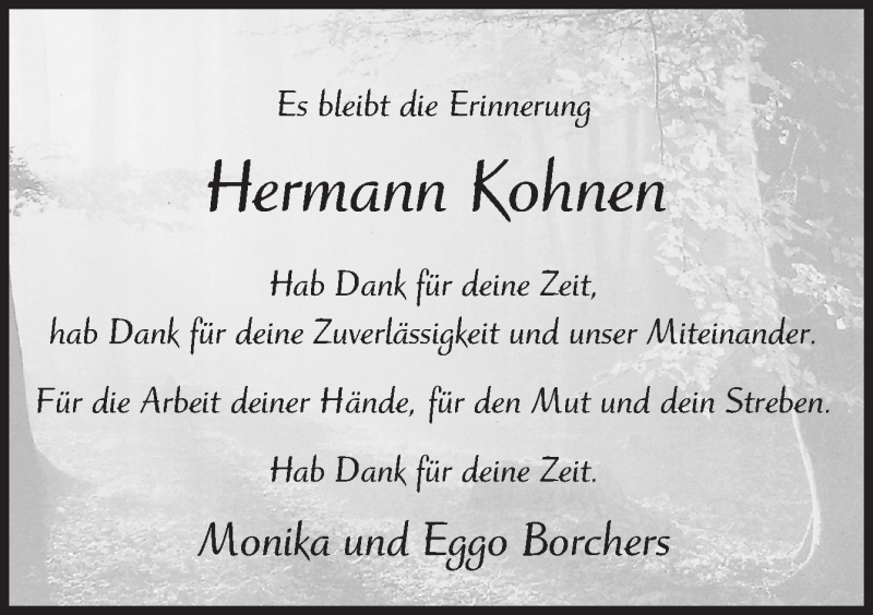  Traueranzeige für Hermann Kohnen vom 03.11.2017 aus Neue Osnabrücker Zeitung GmbH & Co. KG