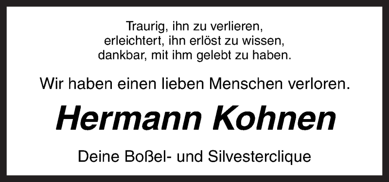  Traueranzeige für Hermann Kohnen vom 02.11.2017 aus Neue Osnabrücker Zeitung GmbH & Co. KG