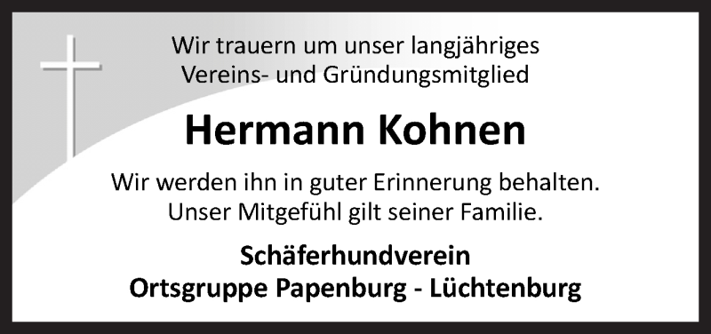  Traueranzeige für Hermann Kohnen vom 03.11.2017 aus Neue Osnabrücker Zeitung GmbH & Co. KG