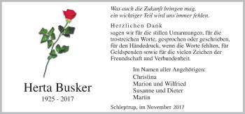 Traueranzeige von Herta Busker von Neue Osnabrücker Zeitung GmbH & Co. KG