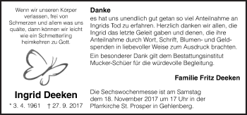 Traueranzeige von Ingrid Deeken von Neue Osnabrücker Zeitung GmbH & Co. KG