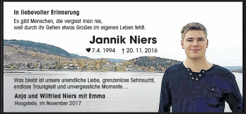 Traueranzeige von Jannik Niers von Neue Osnabrücker Zeitung GmbH & Co. KG