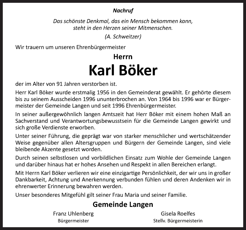  Traueranzeige für Karl Böker vom 10.11.2017 aus Neue Osnabrücker Zeitung GmbH & Co. KG