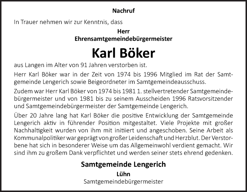  Traueranzeige für Karl Böker vom 10.11.2017 aus Neue Osnabrücker Zeitung GmbH & Co. KG