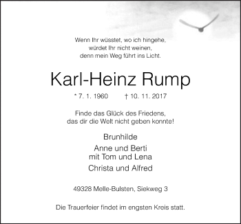 Traueranzeige von Karl-Heinz Rump von Neue Osnabrücker Zeitung GmbH & Co. KG