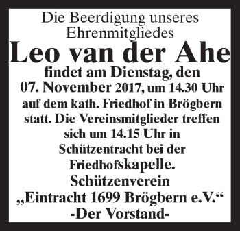 Traueranzeige von Leo van der Ahe von Neue Osnabrücker Zeitung GmbH & Co. KG