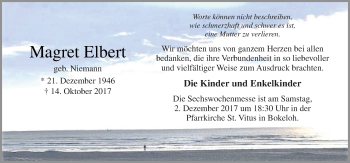 Traueranzeige von Magret Elbert von Neue Osnabrücker Zeitung GmbH & Co. KG