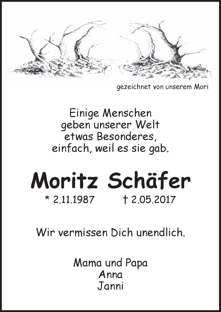  Traueranzeige für Moritz Schäfer vom 02.11.2017 aus Neue Osnabrücker Zeitung GmbH & Co. KG