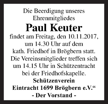 Traueranzeige von Paul Keuter von Neue Osnabrücker Zeitung GmbH & Co. KG