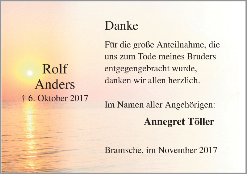  Traueranzeige für Rolf Anders vom 11.11.2017 aus Neue Osnabrücker Zeitung GmbH & Co. KG