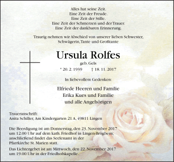 Traueranzeige von Ursula Rolfes von Neue Osnabrücker Zeitung GmbH & Co. KG