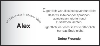 Traueranzeige von Alexander Fühner von Neue Osnabrücker Zeitung GmbH & Co. KG vom 