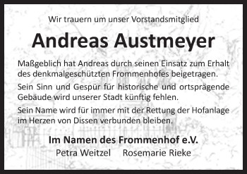 Traueranzeige von Andreas Austmeyer von Neue Osnabrücker Zeitung GmbH & Co. KG