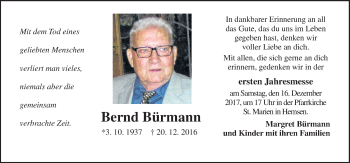 Traueranzeige von Bernd Bürmann von Neue Osnabrücker Zeitung GmbH & Co. KG