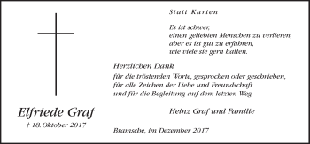 Traueranzeige von Elfriede Graf von Neue Osnabrücker Zeitung GmbH & Co. KG