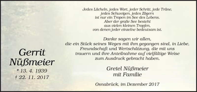  Traueranzeige für Gerrit Nüßmeier vom 16.12.2017 aus Neue Osnabrücker Zeitung GmbH & Co. KG