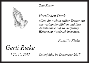 Traueranzeige von Gerti Rieke von Neue Osnabrücker Zeitung GmbH & Co. KG