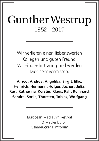 Traueranzeige von Gunther Westrup von Neue Osnabrücker Zeitung GmbH & Co. KG