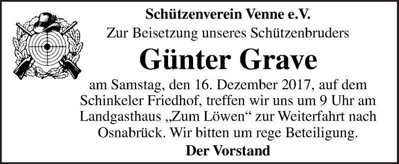  Traueranzeige für Günter Grave vom 14.12.2017 aus Neue Osnabrücker Zeitung GmbH & Co. KG