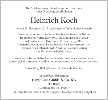 Traueranzeige von Heinrich Koch von Neue Osnabrücker Zeitung GmbH & Co. KG