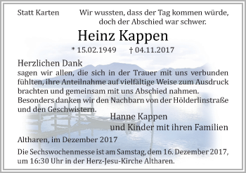 Traueranzeige von Heinz Kappen von Neue Osnabrücker Zeitung GmbH & Co. KG