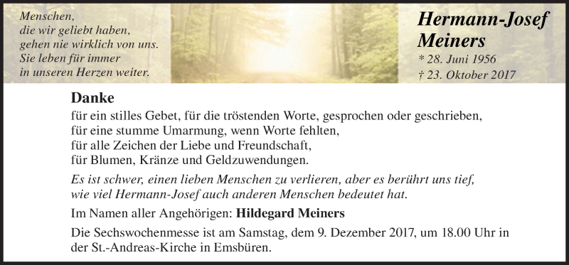  Traueranzeige für Hermann-Josef Meiners vom 06.12.2017 aus Neue Osnabrücker Zeitung GmbH & Co. KG