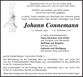 Traueranzeige von Johann Connemann von Neue Osnabrücker Zeitung GmbH & Co. KG