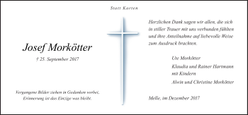 Traueranzeige von Josef Morkötter von Neue Osnabrücker Zeitung GmbH & Co. KG