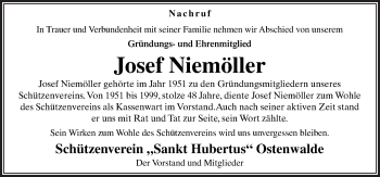 Traueranzeige von Josef Niemöller von Neue Osnabrücker Zeitung GmbH & Co. KG