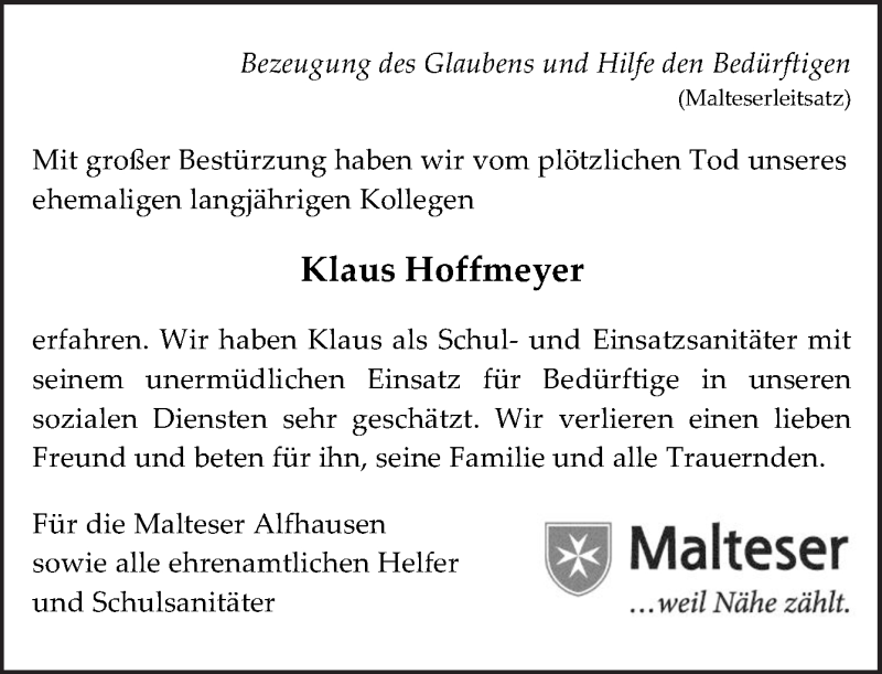  Traueranzeige für Klaus Hoffmeyer vom 04.12.2017 aus Neue Osnabrücker Zeitung GmbH & Co. KG