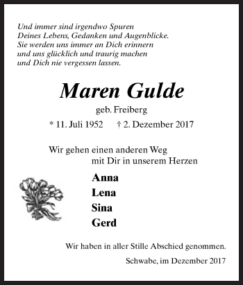 Traueranzeige von Maren Gulde von Neue Osnabrücker Zeitung GmbH & Co. KG