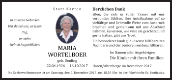 Traueranzeige von Maria Wortelboer von Neue Osnabrücker Zeitung GmbH & Co. KG