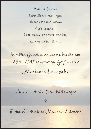 Traueranzeige von Marianne Landwehr von Neue Osnabrücker Zeitung GmbH & Co. KG