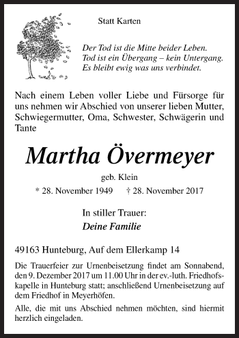 Traueranzeige von Martha Övermeyer von Neue Osnabrücker Zeitung GmbH & Co. KG