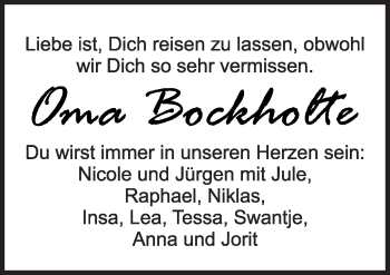 Traueranzeige von Oma Bockholte  von Neue Osnabrücker Zeitung GmbH & Co. KG