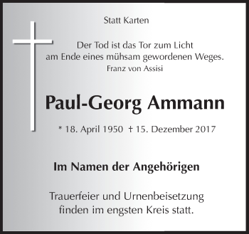 Traueranzeige von Paul-Georg Ammann von Neue Osnabrücker Zeitung GmbH & Co. KG