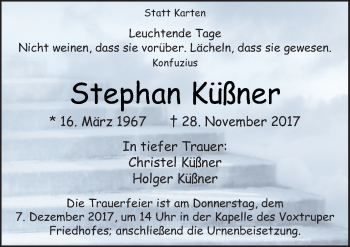 Traueranzeige von Stephan Küßner von Neue Osnabrücker Zeitung GmbH & Co. KG