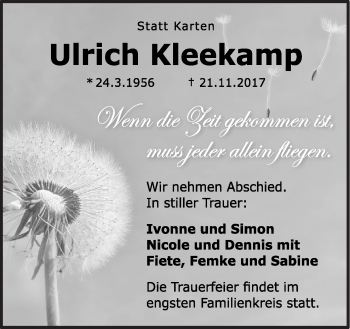 Traueranzeige von Ulrich Kleekamp von Neue Osnabrücker Zeitung GmbH & Co. KG