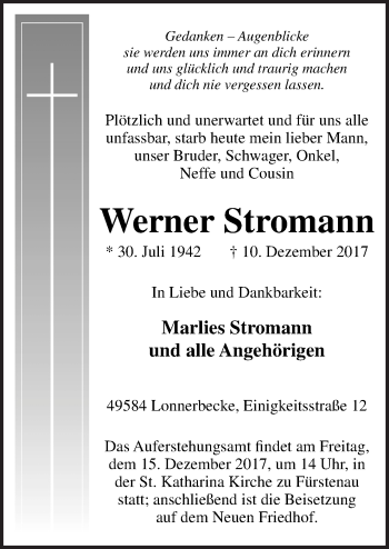 Traueranzeige von Werner Stromann von Neue Osnabrücker Zeitung GmbH & Co. KG