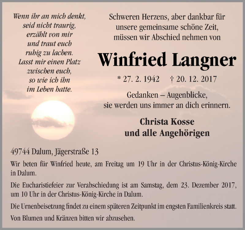  Traueranzeige für Winfried Langner vom 22.12.2017 aus Neue Osnabrücker Zeitung GmbH & Co. KG