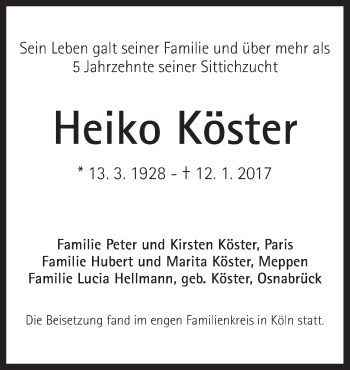 Traueranzeige von Heiko Köster von Neue Osnabrücker Zeitung GmbH & Co. KG