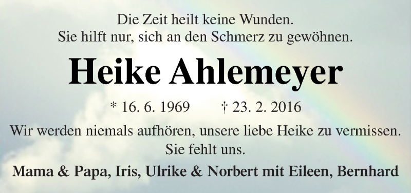  Traueranzeige für Heike Ahlemeyer vom 23.02.2017 aus Neue Osnabrücker Zeitung GmbH & Co. KG