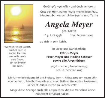 Traueranzeige von Angela Meyer von Neue Osnabrücker Zeitung GmbH & Co. KG