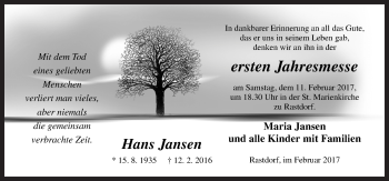 Traueranzeige von Hans Jansen von Neue Osnabrücker Zeitung GmbH & Co. KG