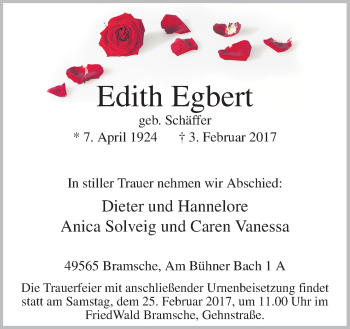 Traueranzeige von Edith Egbert von Neue Osnabrücker Zeitung GmbH & Co. KG