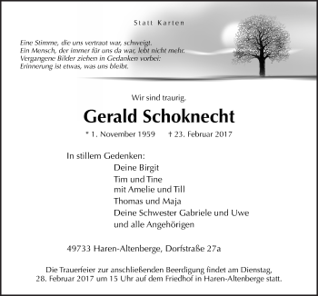 Traueranzeige von Gerald Schoknecht von Neue Osnabrücker Zeitung GmbH & Co. KG